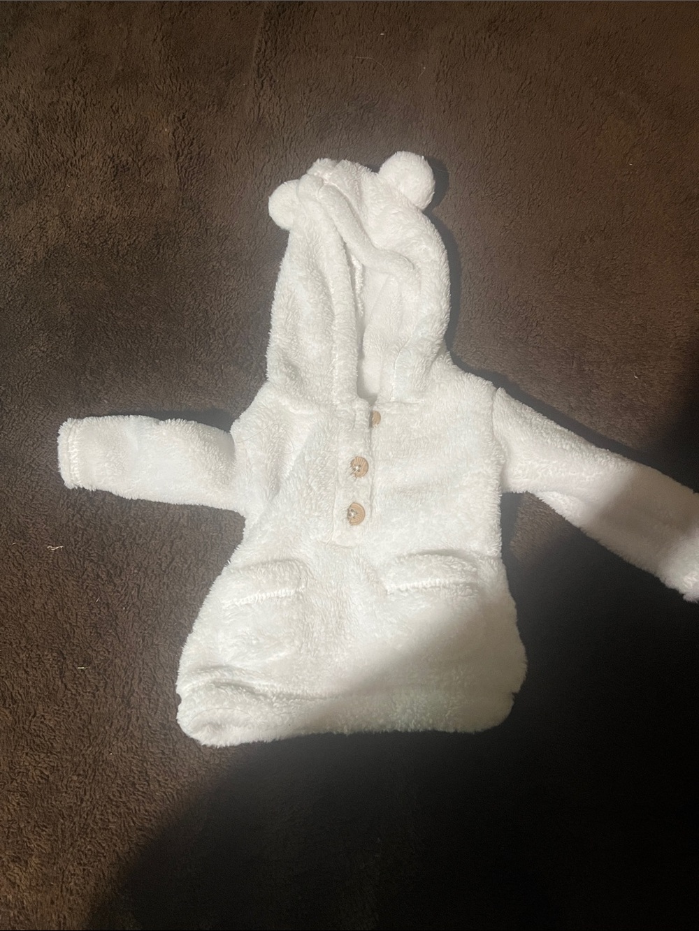 Plush Hooded Baby Bodysuit with Bear Ears - White